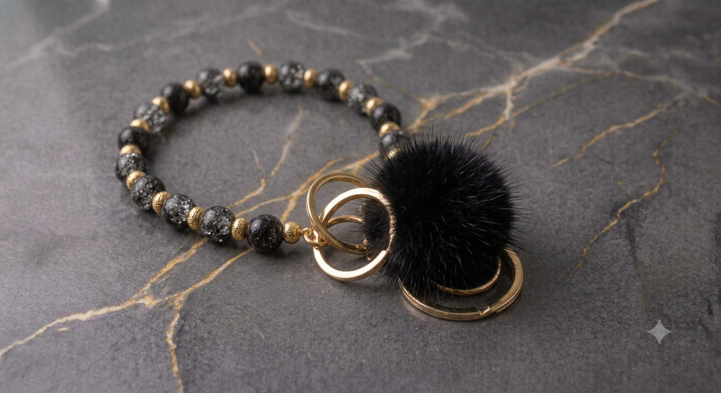The Royal Crack Bead & Pom-Pom Keychain