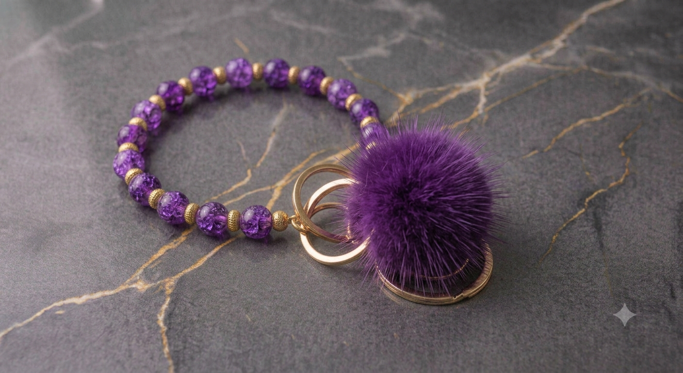 The Royal Crack Bead & Pom-Pom Keychain